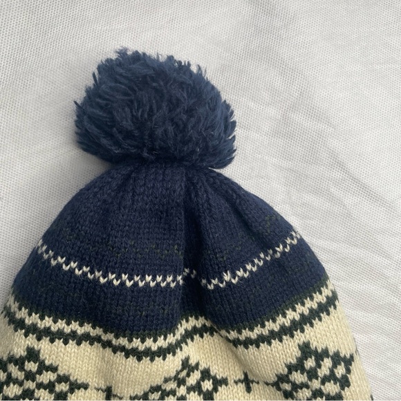 VTG American Eagle Knit Toboggan Beanie Hat One Size Wool Blend Pom Pom Poof - Picture 3 of 11